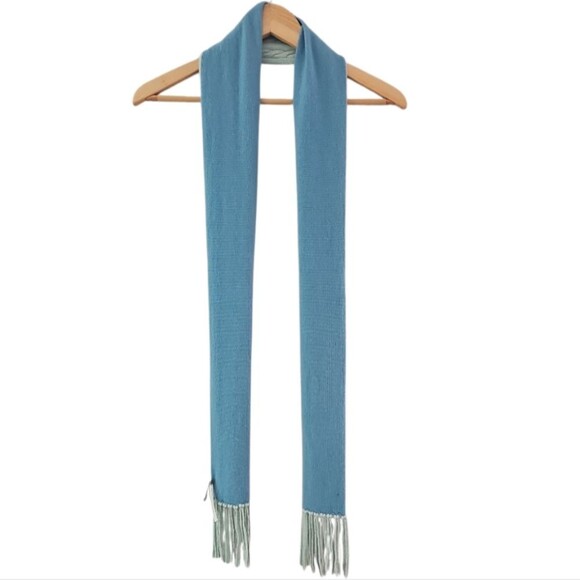 Ann Taylor 100% Cashmere Scarf Soft Blue Cable Knit Fringe Wrap Quiet Luxury - Picture 5 of 16